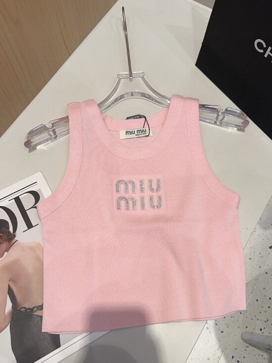 Miu Miu Tops - 💐Miu Miu💐 Pink - Tank Top - White Rhinestones